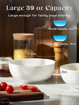 Набір супових мисок DOWAN 1100 мл (4 шт.) - білі керамічні миски для супу, каші, пасти, Φ18 см, стікшільні