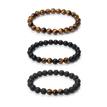 Чоловічі браслети з натурального каміння: тигрове око, лава, онікс, бірюза. Набір 3-4 шт.
