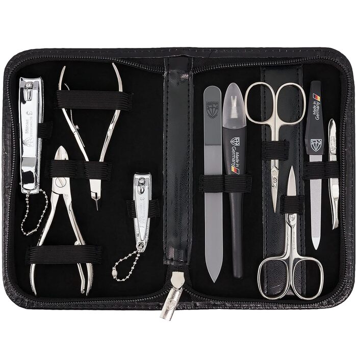 Набір для манікюру DREI SCHWERTER 'Spezia' (10 предметів) | Чорний екошкіра | Німецька якість