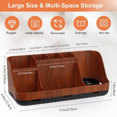 Тримач для зубних щіток у ванну кімнату: органайзер для електричних щіток та пасти, 7 відділень, червоне дерево