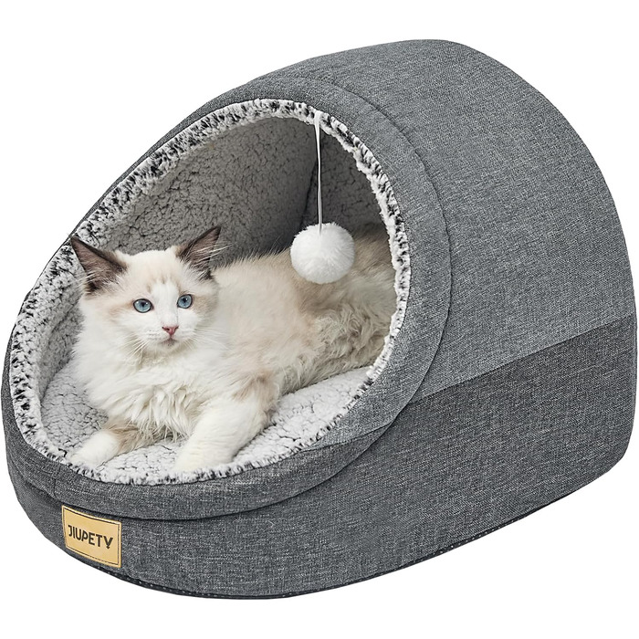 Jiupety Cat Cave, Cat House, Cat Basket, Cat Bed with Non-Slip Bottom, Cat Bed with Washable Detachable Cushion, M (16.1 x 16.1 x 13 inches), Dark Gray