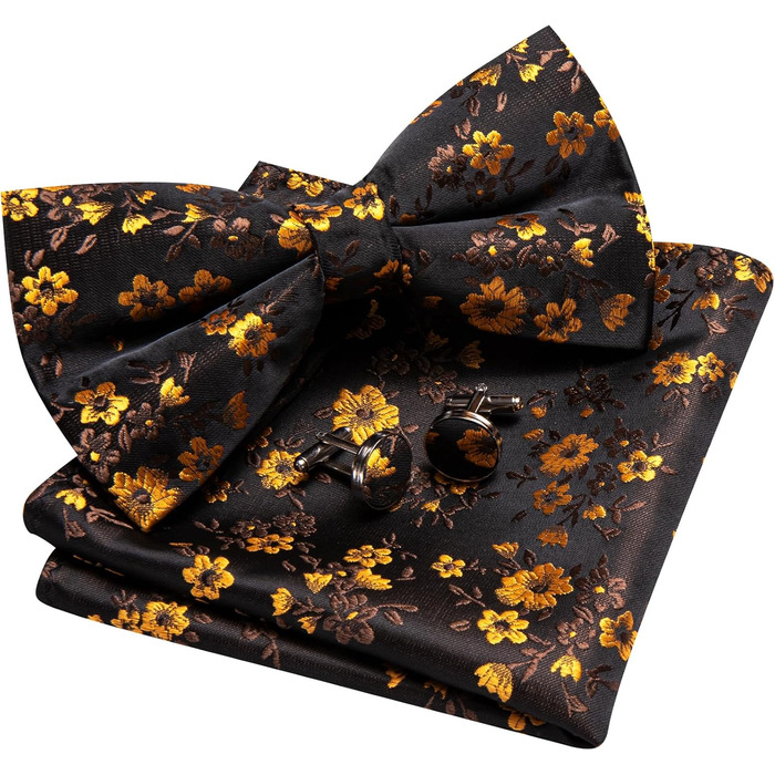 Комплект аксесуарів Barry.Wang для чоловіків: краватка, хустинка, запонки, Paisley, чорно-золотий, для весілля та вечірок