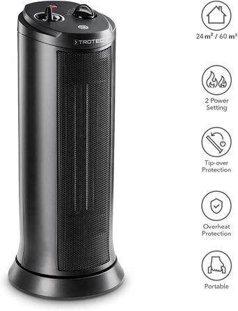 Обігрівач керамічний Trotec TFC 19 E - 1200/2000 Вт, термостат, осциляція 70°, для приміщень 24-60 м²