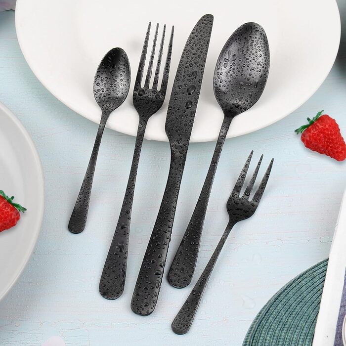 Cutlery Set for 6 People, 30-Piece Matte Black Cutlery Set, Cutlery Set including Knife, Fork, Spoon, Black Stainless Steel Cutlery Sets, Matte & Dishwasher Safe