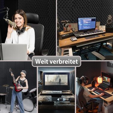 Акустичний поролон самоклейний пірамідальний, панелі для шумоізоляції студії, офісу та дому, чорний, 30x30x3 см, 24 шт