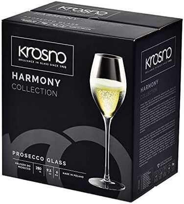Кроснo Champagnergläser Prosecco-Gläser | Набір 6 | 280 мл | Колекція Harmony | Сектарі, шампань | Ідеально для дому, ресторанів та свят | Можна мити в посудомийній машині Prosecco 280 мл (6 шт.)