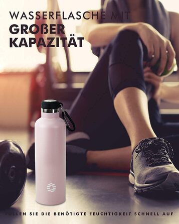 Фляга спортивна Feijian 1L з карабіном - термофляга з нержавіючої сталі, витримує напій з газом, без BPA, для туризму, спорту, школи, велосипеда, армійського кольору (Рожева, 750 мл)