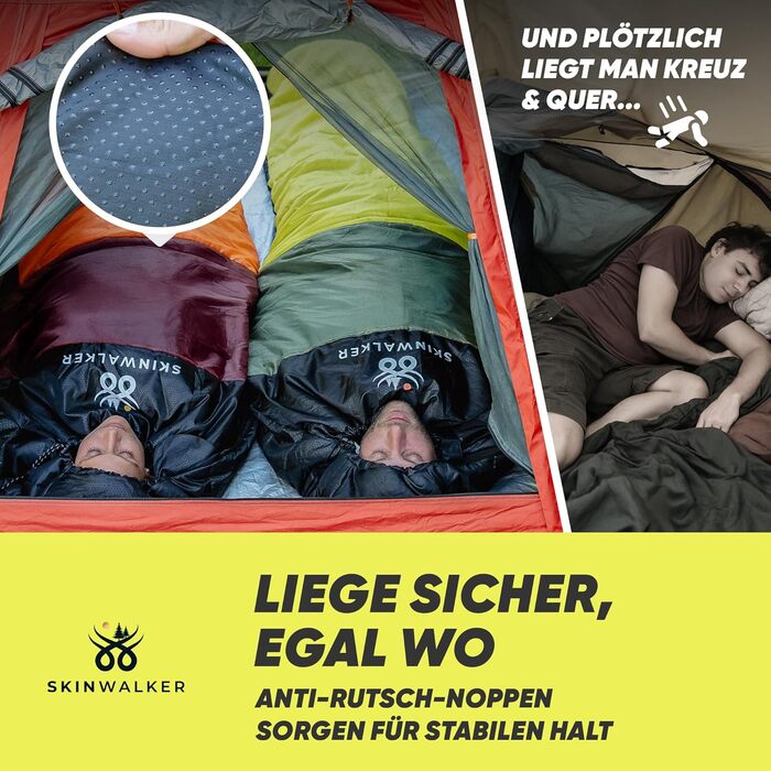 Спальний мішок SKINWALKER 3-4 сезони з знімним флісовим вкладишем, ультралегкий (-1600г), для кемпінгу та походів, м'який, зелений