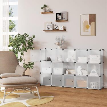 WOLTU Cube Shelf, Storage System, 15 Cubes, DIY Cube Shelf, Modular PP Panels, as Wardrobe, Shoe Shelf, Room Divider, for Living Room, Bedroom, Hallway, White