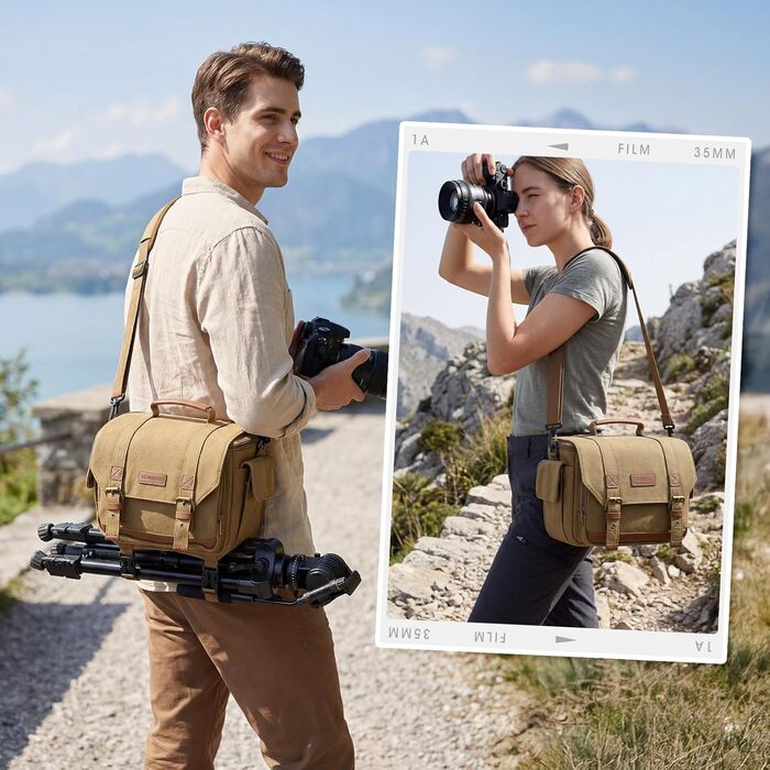 Сумка для фотоапарата RAINSMORE Vintage: Водонепроникний Canvas для DSLR та бездзеркальних камер (Хакі)