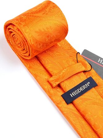 HISDERN Комплект краватки та нагрудного хустинки для весілля, патріум, жаккард, однотонні кольори, помаранчевий