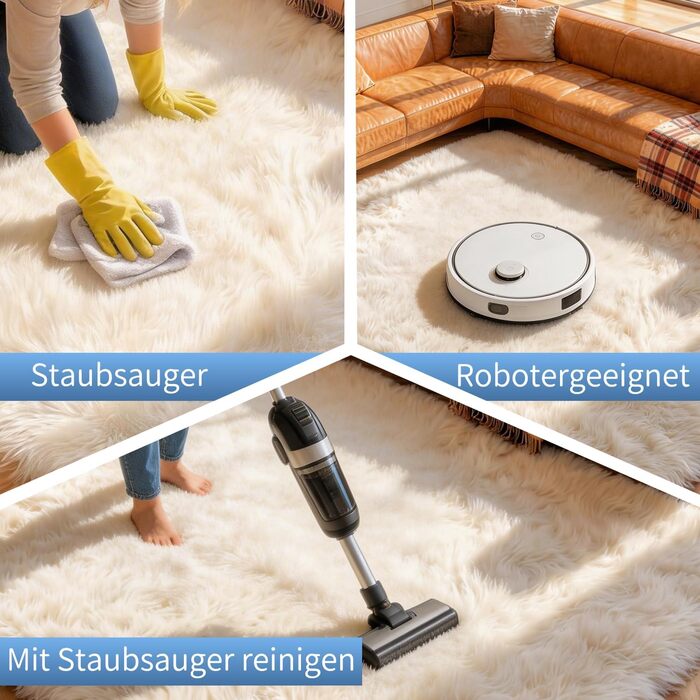 Килим круглий 100 см, миючий, антиковзний, з високим ворсом, для дитячої кімнати, м'який, пухнастий, кремовий колір