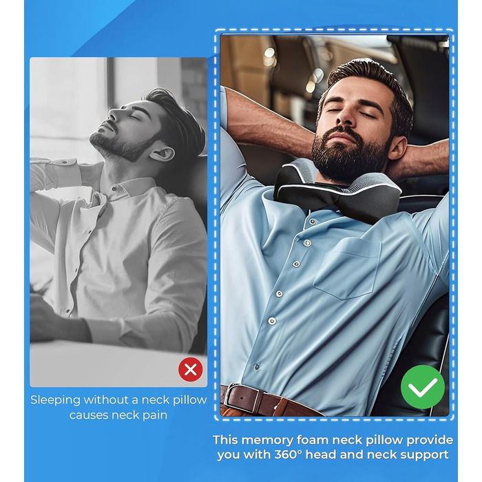 Подушка для шиї у літак, автобус, поїзд: компактна, з memory foam, ергономічна, з чохлом, для комфортного сну