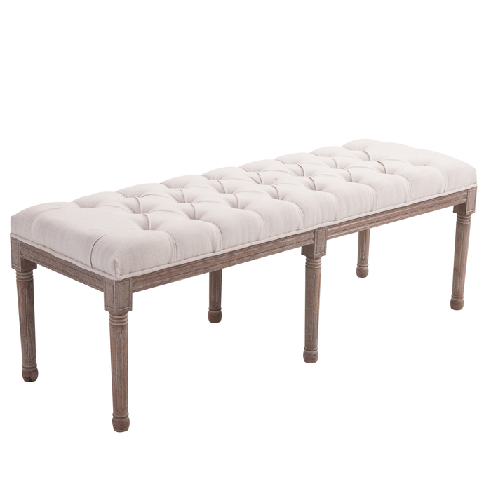 HOMCOM Upholstered Bench, Ottoman, Lounge Bench, Vintage Retro with Buttons, Linen, Wood, Beige, 142x47x51cm for Living Room & Hallway