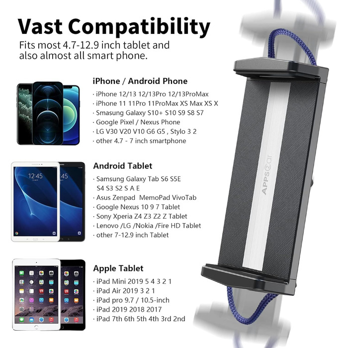Утримувач для планшета в автомобіль APPS2Car, 360° обертання, сумісний з iPad Pro/Air/Mini та іншими планшетами 7.9-11 дюймів
