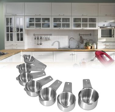 Uadme Measuring Spoon Measuring Cup Set, 7-Piece Stainless Steel Measuring Cup Set Stackable Measuring Spoons with D-Rings for Measuring Dry and Liquid Ingredients