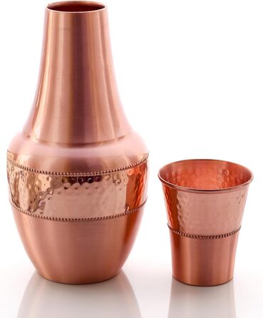 Copper Nightstand Carafe with Cup, 1.4 L, Capacity for Ayurvedic Health Benefits, Water Jug for Home, Gift, Sports, and Yoga