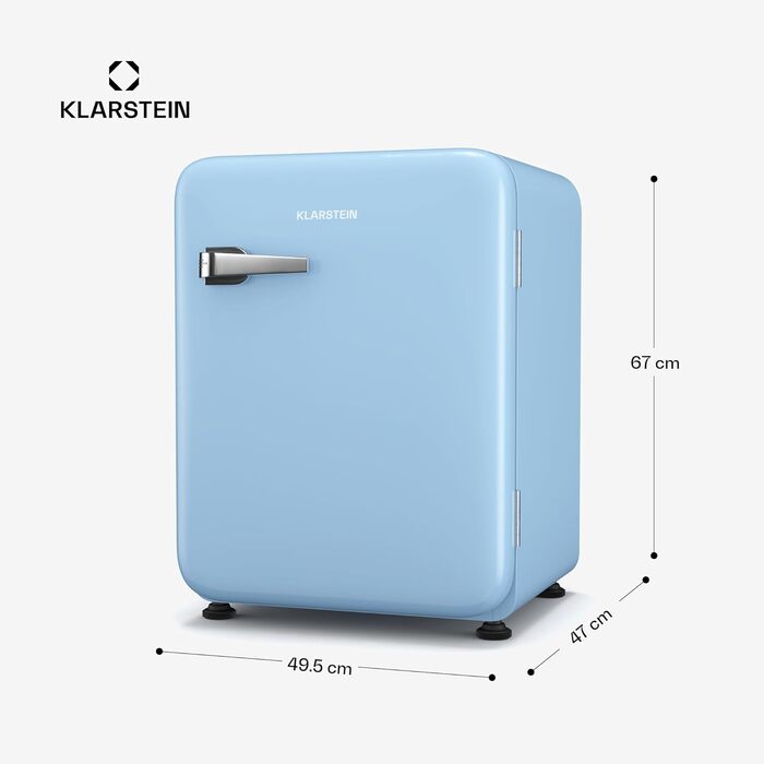 Холодильник Klarstein Audrey Evo 68L ретро блакитний: компактний міні-холодильник з реверсивною дверцятами та регульованими ніжками, 40 дБ, клас енергоефективності E