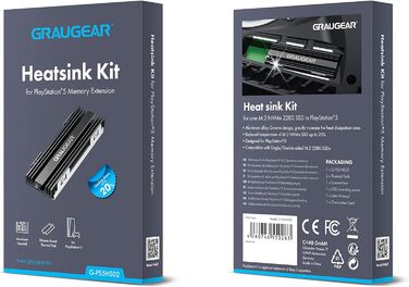 Радіатор охолодження GrauGear для M.2 NVMe SSD, комплект кулера для Playstation 5, PS5 Slim, з теплопровідною кришкою (алюміній) G-PS5HS02