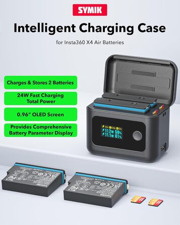 Акумулятори Insta360 X4 Air (2 шт.) з зарядним хабом 24W та LCD-дисплеєм – Швидка зарядка, показник заряду