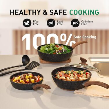 Kitchen Academy 30-Piece Induction Cookware Set with Glass Lids and Granit Coating, including Frying Pans and Pots (Black)