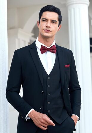 HISDERN Комплект краватки, нагрудного хустинки та запонок Paisley, з гачком, вже зав'язана, регульована, для весілля, свят, Різдва, Хелловіну (A2-Бордовий)