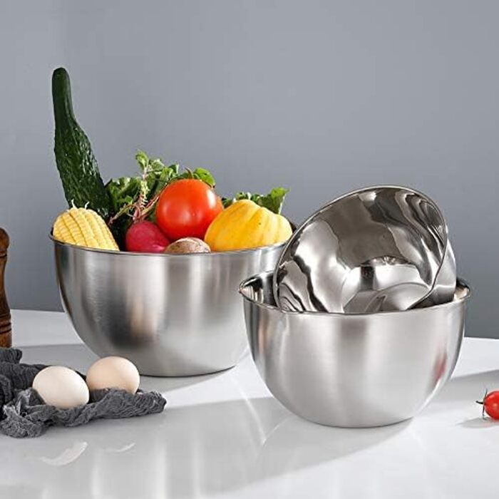Набір місок для перемішування, 3 шт. з нержавіючої сталі, з носиком, для приготування та подачі, 1.5 л, 3 л, 5 л