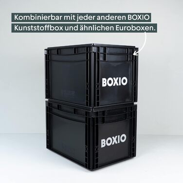 BOXIO – SOLO: Storage Box with Lid – Eurobox 40x30 x 28 cm – perfect plastic box/transport box made of plastic for camping, boat, cellar or garden - stackable with other Euroboxes