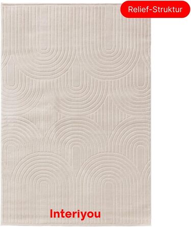 Килим Interiyou для вітальні/спальні/дитячої Cannes, 120x170 см, кремовий - короткий ворс, скандинавський бохо, геометричний малюнок, високий/низький ворс