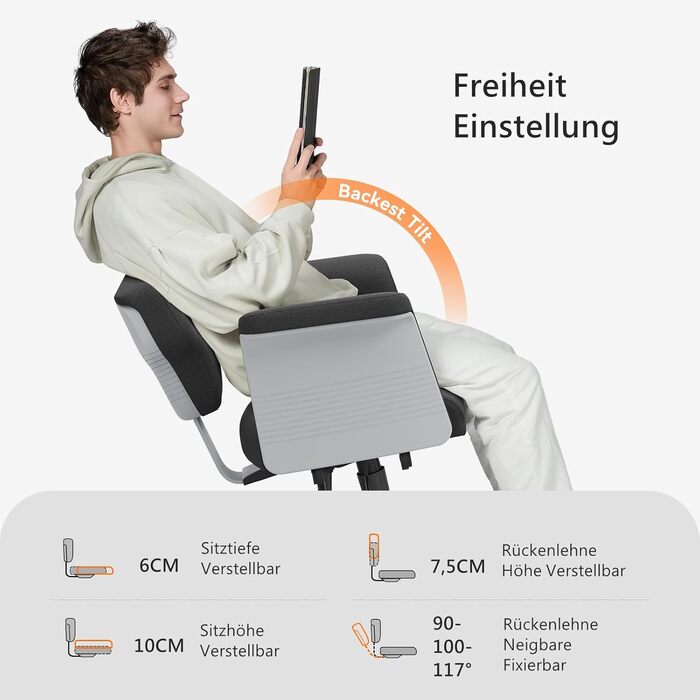 Офісне крісло Newtral FX-FF з регульованою висотою та (за бажанням) підлокітниками, поворотне, з гумовими колесами, для дому та офісу, модель Freedom-X FF (чорний)