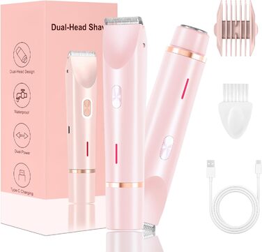 Електричний жіночий бритва 2-в-1 для тіла та зони бікіні, IPX7, USB-зарядка (Рожевий)