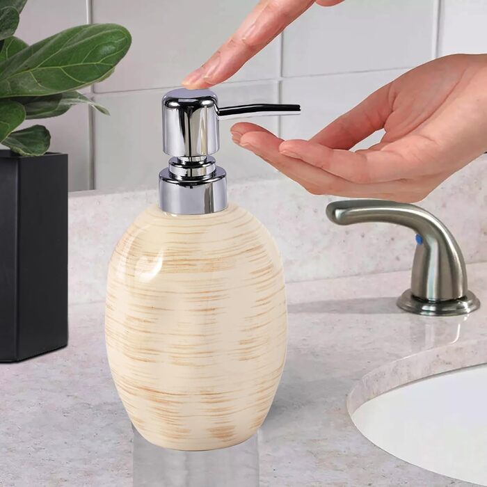 Набір для ванної кімнати на 3 предмети: органайзер з кераміки (тримач для зубних щіток, дозатор мила, мильниця), стильна декор у стилі бохо, мармурова текстура, бежевий колір