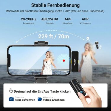 NEEWER Бездротовий петличний мікрофон KM23C: 48kHz/24Bit, 8 годин роботи, шумозаглушення, USB-C, сумісний з DJI, Insta360, iPhone, Android, PC