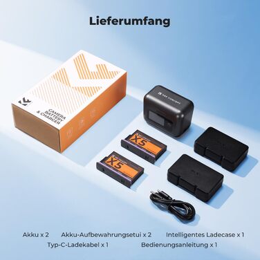 Акумуляторний набір K&F Concept для Insta360 X5: 2x 2700mAh акумулятори + Швидка зарядка 20W