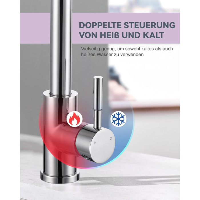 Кран кухонний iVIGA висувний з дощу, водоспад, 360° поворот, мікшер, брашований нікель