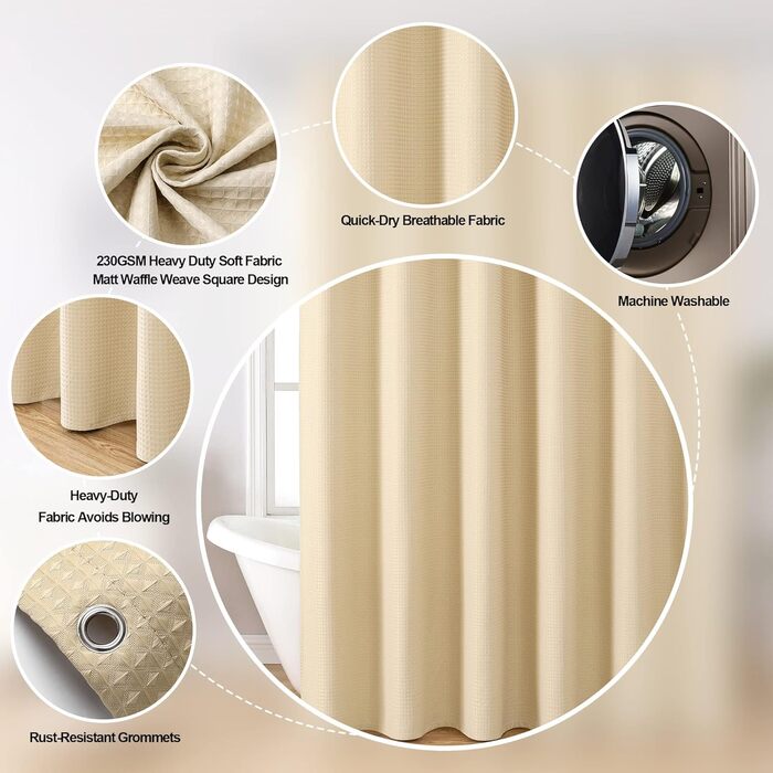 Драбина для душу велика, білий душовий завіс, вафельна текстура, тканина, міцний, готельна якість, для ванної кімнати, 183x244 см, водонепроникний, пральний, комплект (1 шт.)