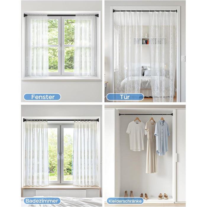 Телескопічна штанга для карнизи/душової завіси, чорна, 79-195 см. Кріплення без свердління. Телескопічна штанга для карнизи/душової завіси.