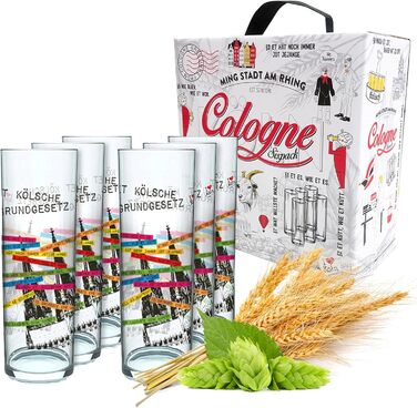 Set of 6 Kölsch glasses, assorted colors, 0.2ml, Cologne sticks with the Basic Law, beer glasses, drinking glasses with print. (MADE IN GERMANY), Size: 276 EU