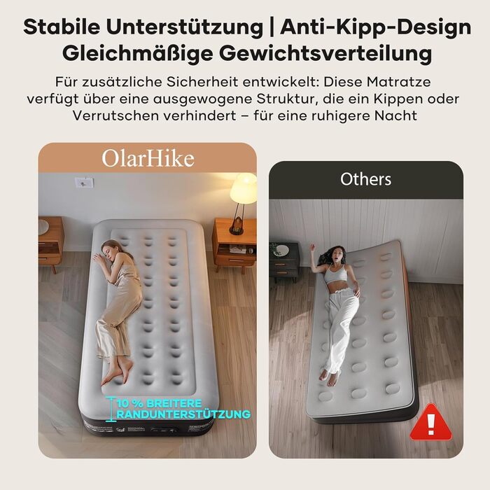 Надувний матрац OlarHike для кемпінгу та дому - 200 x 140 x 46 см (2 особи)