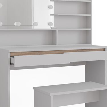 Косметичний стіл Vicco Emma 120 см, білий/сонома, зі дзеркалом, полицею, банкеткою та LED-підсвіткою