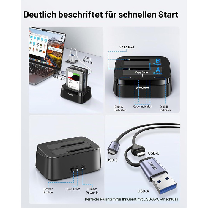 Док-станція BENFEI USB-C для HDD/SSD 2.5