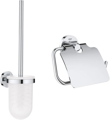 GROHE Essentials Bundle | Toilet Brush Set & Essentials Toilet Paper Roll Holder | with lid, chrome