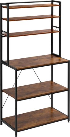 Стелаж кухонний WOLTU з 6 полицями, металевий з інженерної деревини, 60x167x40 см, коричневий+чорний