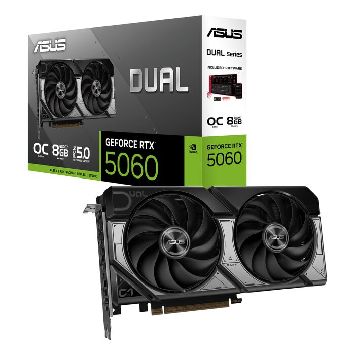 Ігрова відеокарта ASUS Dual GeForce RTX 5060 OC Edition 8GB GDDR7, чорна