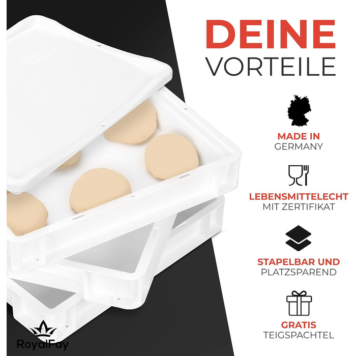 Pizza Ball Box Proofing Box for Pizza Dough Sourdough Yeast Dough Food Grade 30x40x8 cm (1 Box with 1 Lid) white