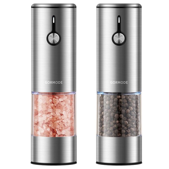 Електричні мельниці для солі та перцю 2 шт. з USB-зарядкою, 6-ступеневим жорном, LED-підсвічуванням та захистом від пилу. Перезаряджувані кухонні помічники