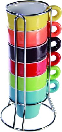 Набір з 6 міні-чашок для еспресо (6 шт.) з металевим підставкою, 5,5 x 7 см, кераміка