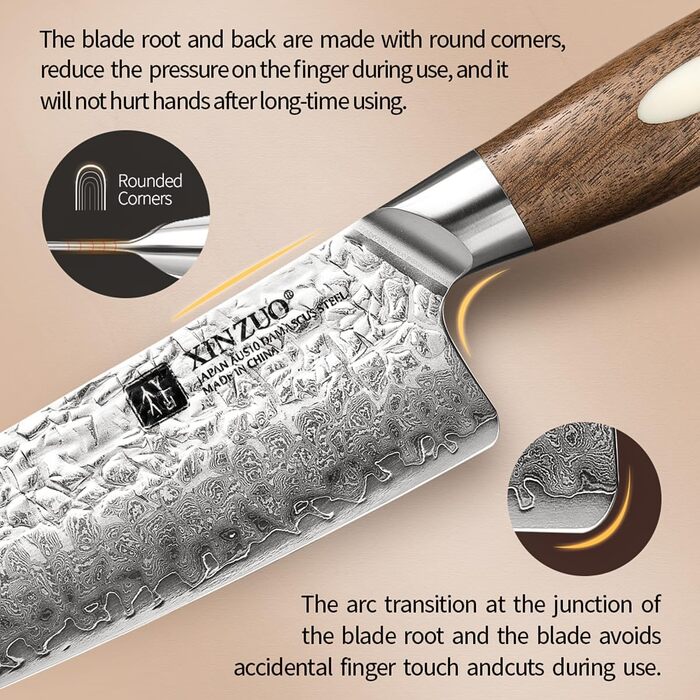 Японський кухонний ніж XINZUO Santoku з дамаської сталі (AUS-10) - професійний ніж шеф-кухаря з чорним дерев'яним руків'ям з горіха