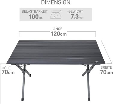 Розкладний туристичний стіл EVER ADVANCED 120x70 см, алюміній, 100 кг, сірий