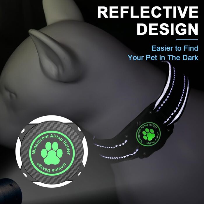 Світловідбиваючий нашийник для собак AirTag, водонепроникний, середній розмір (30.5-38 см), чорний